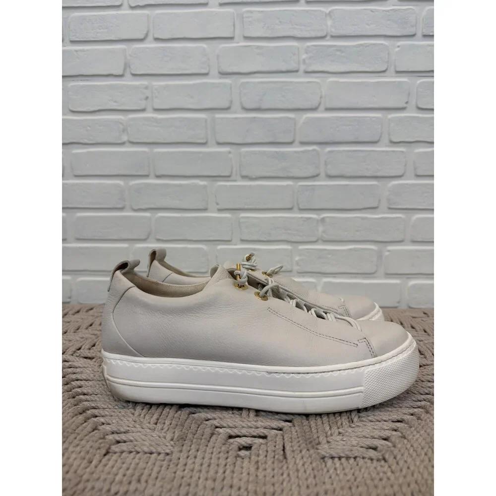 Paul Green Leather Platform Sneakers Cream Gold Hardware Size 5
